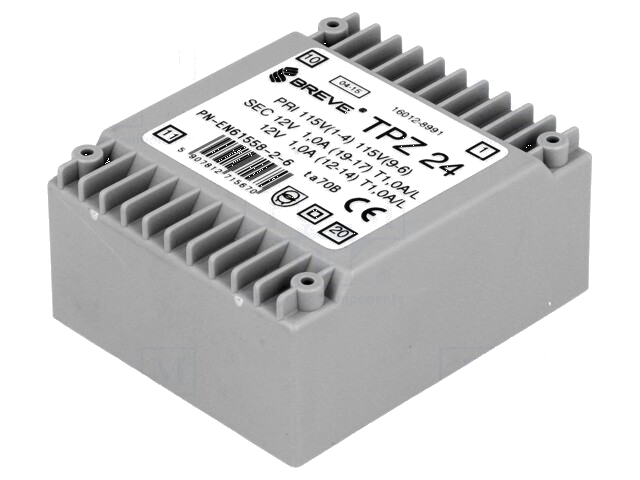 Transformator: netwerk; 24VA; 115VAC,230VAC; 12V; 12V; 1A; PCB; IP00 Transformator: netwerk; 24VA; 115VAC,230VAC; 12V; 12V; 1A; PCB; IP00